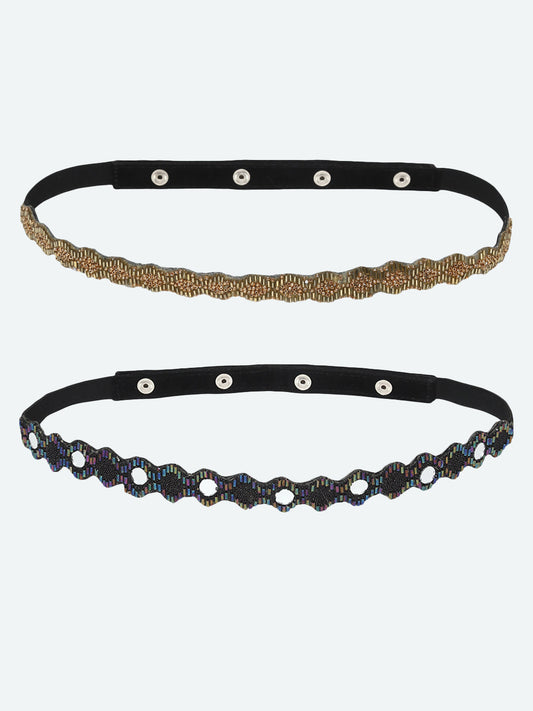 Women's Grey Pack of 2 Embellished PU Belt