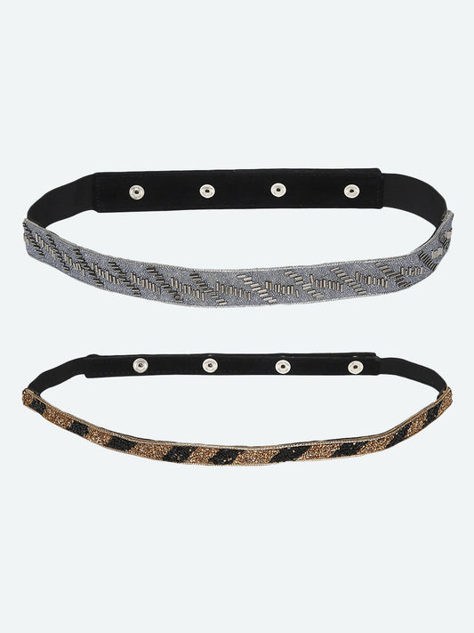 Women's Set Of 2 Gold-Toned Embellished PU Waist Belt