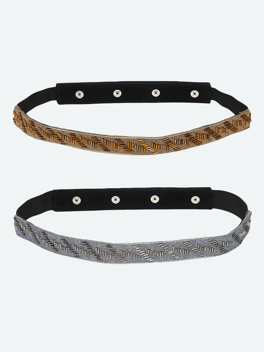 Women's Grey Embellished 2 PU Belt