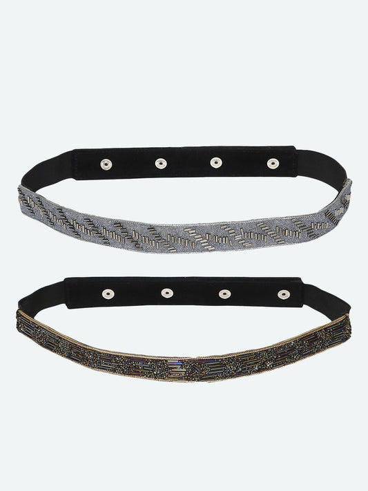 Women's Pack of 2 Silver & Golden Embellished PU Belts