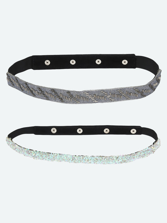 Women's White Embellished 2 PU Belt