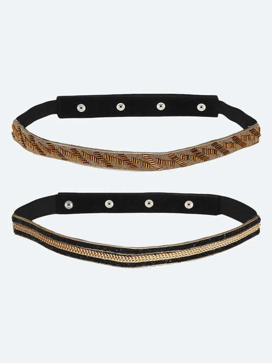 Women's Black Pack of 2 Embellished PU Belts