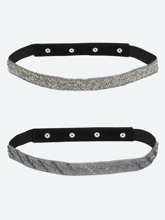 Women's Grey Embellished Set of 2 PU Belt