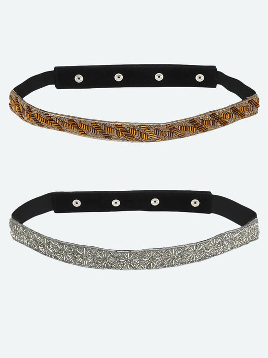 Women's Pack Of 2 Silver Gold-Toned Embellished Belt