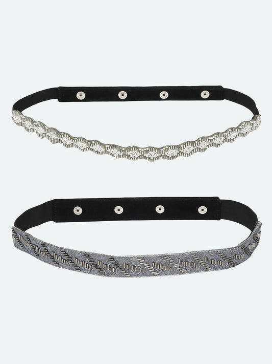 Women's Grey Embellished 2 PU Belts