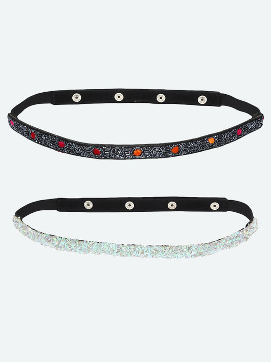 Women's White Pack of 2 Embellished PU Belt