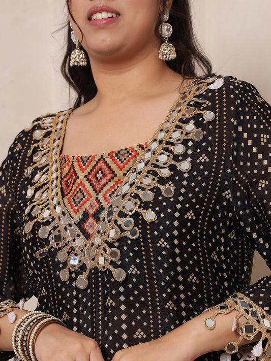 Black Bandhani Printed Pure Viscose Chinnon Women Co-ord Set