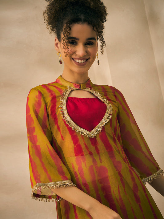 Chiffon Tie-Dye Print Kurta And Palazzo With Bustier Indo Western Women 3 Piece Set