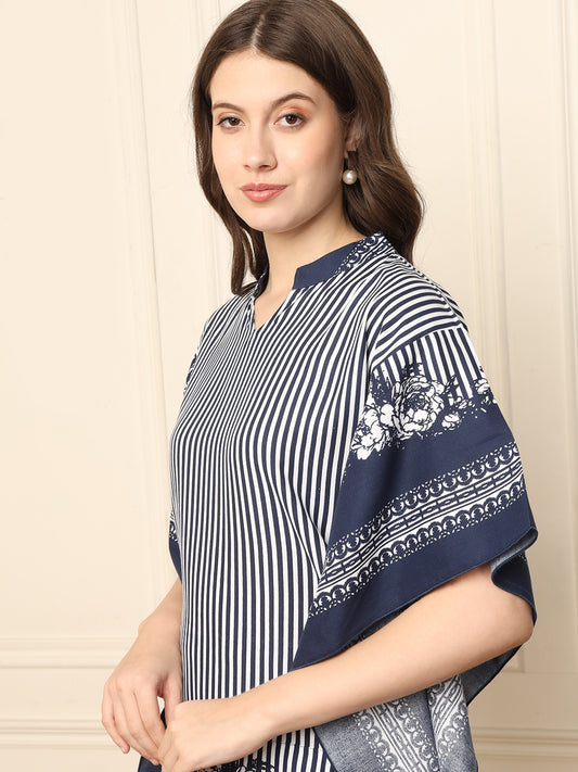 Blue Stripe Kaftan With Sharara Women Co-Ord Set