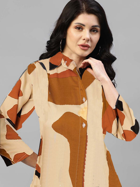 Women's Multicolour Abstract Printed Shirt Dress