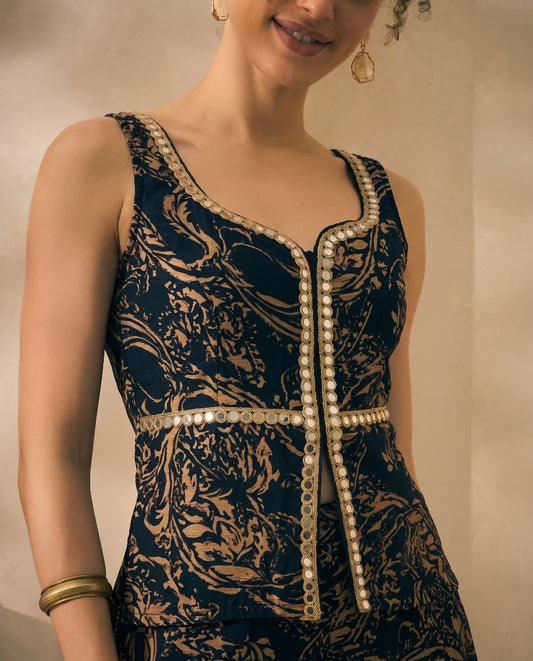 Black Abstract Printed Chiffon Corset Top & Palazzo With Dupatta Women 3 Piece Set