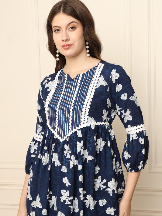 Indigo Printed Peplum Top With Sharara Women Co-Ord Set