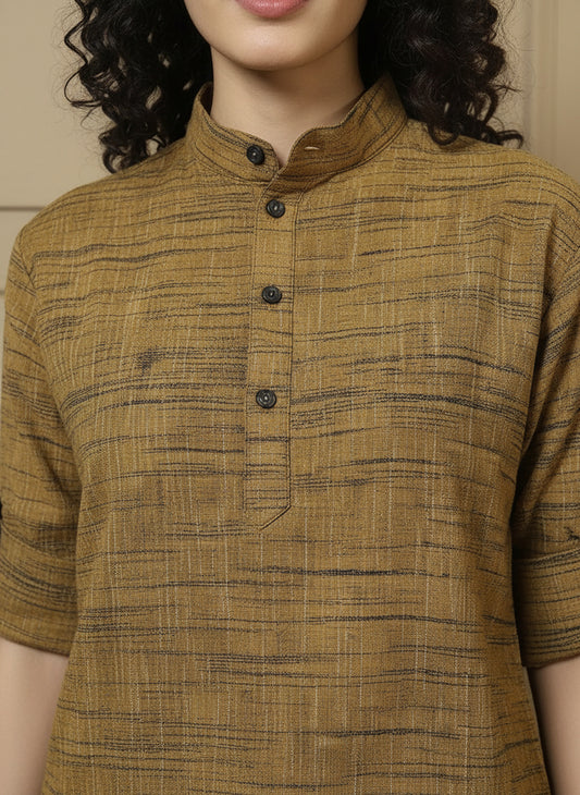Mustard Cotton Textured Printed Women Co-Ord Set