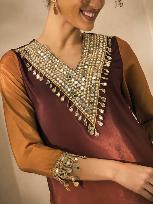 Brown Ombre Printed Kurta With Palazzo Women Co-Ord Set