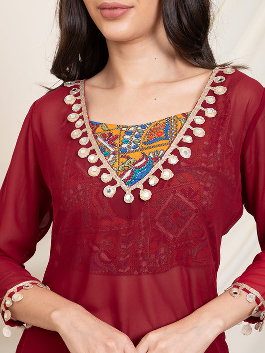 Maroon Indo Western Women Set