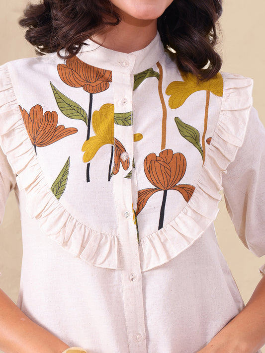 Placement Printed Pure Cotton Women Tiered Shirt Dress