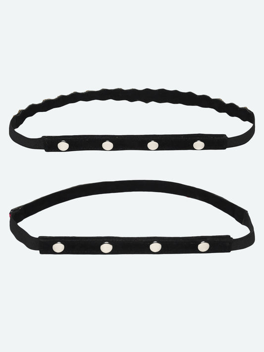 Women's Set Of 2 Black Gold-Toned Embellished PU Waist Belt