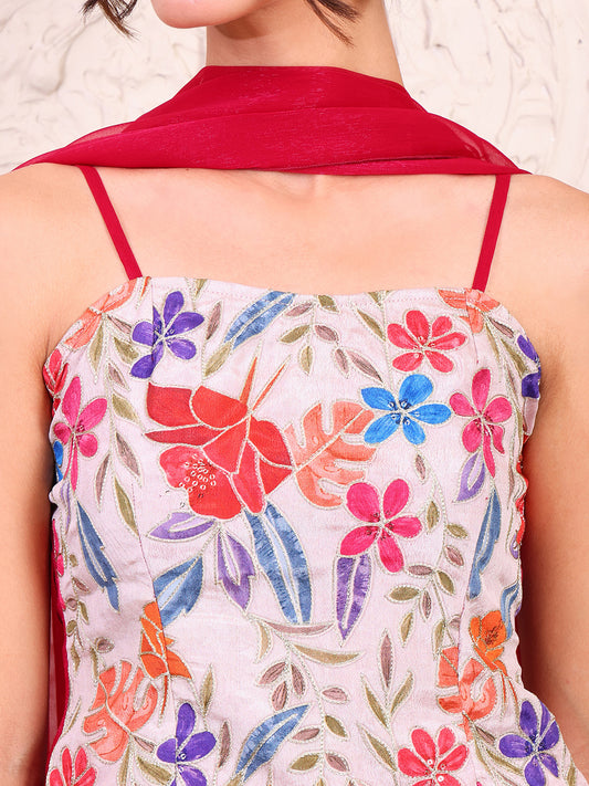 Embroidered Top With Panel Sharara & Dupatta Indo Western Women Co-ord Set