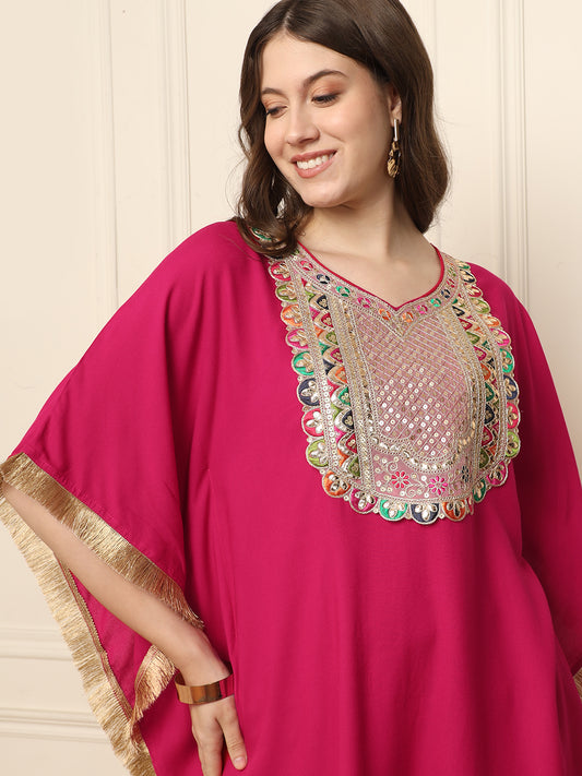 Magenta Kaftan With Sharara Women Co-Ord Set