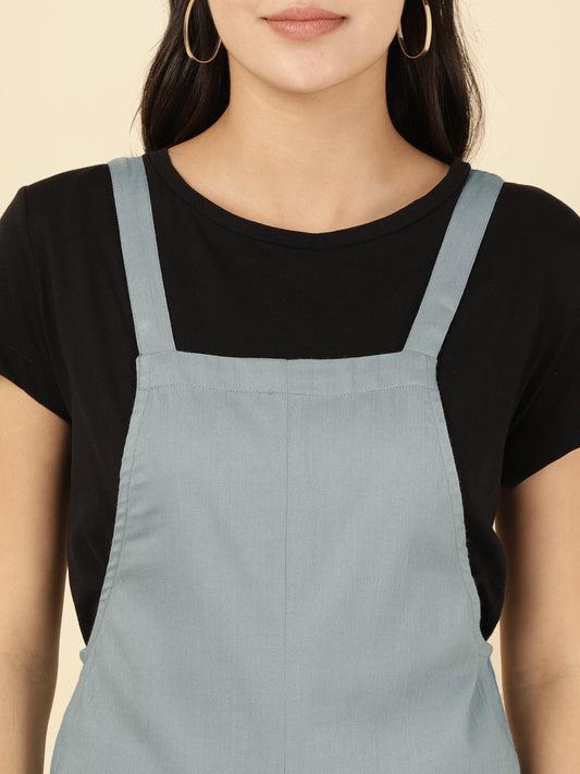 Grey Solid Women Dungarees Jumpsuit