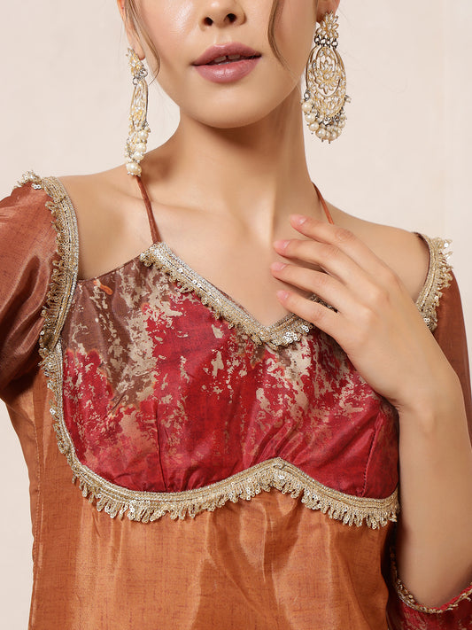 Mustard Tie Dye Halter Neck Kurta With Palazzo Indo Western Women Co-Ord Set