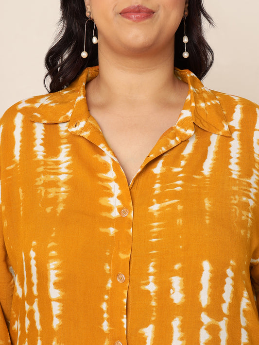 Women's Plus Size Mustard Tie and Dye Shirt Dress