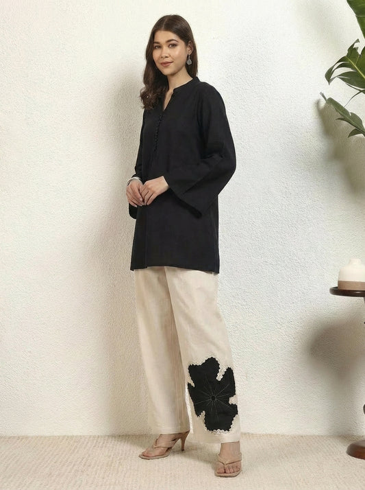 Black Cotton Floral Patch Work Women Co-Ord Set