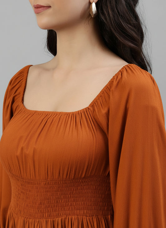 Tan Maxi Flare Dress