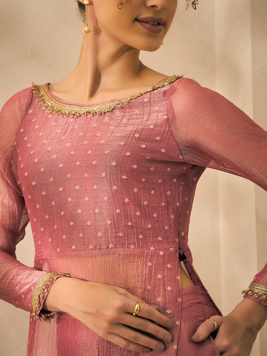 Boat Neck Long Tunic With Palazzo With Dupatta Women 3 Piece Set