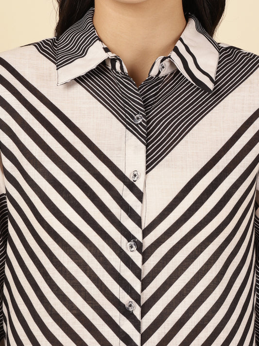 Black Multi Striped Women Shirt Dress