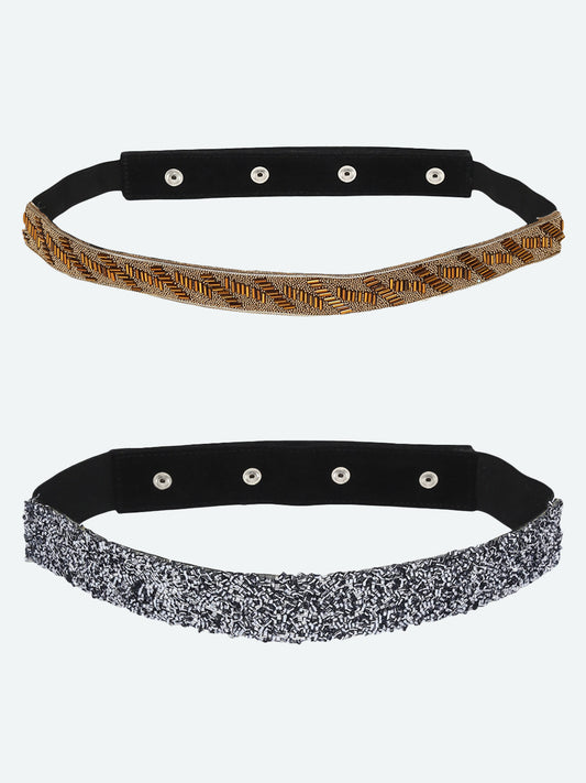 Women's Pack of 2 Silver Gold Embellished PU Belt