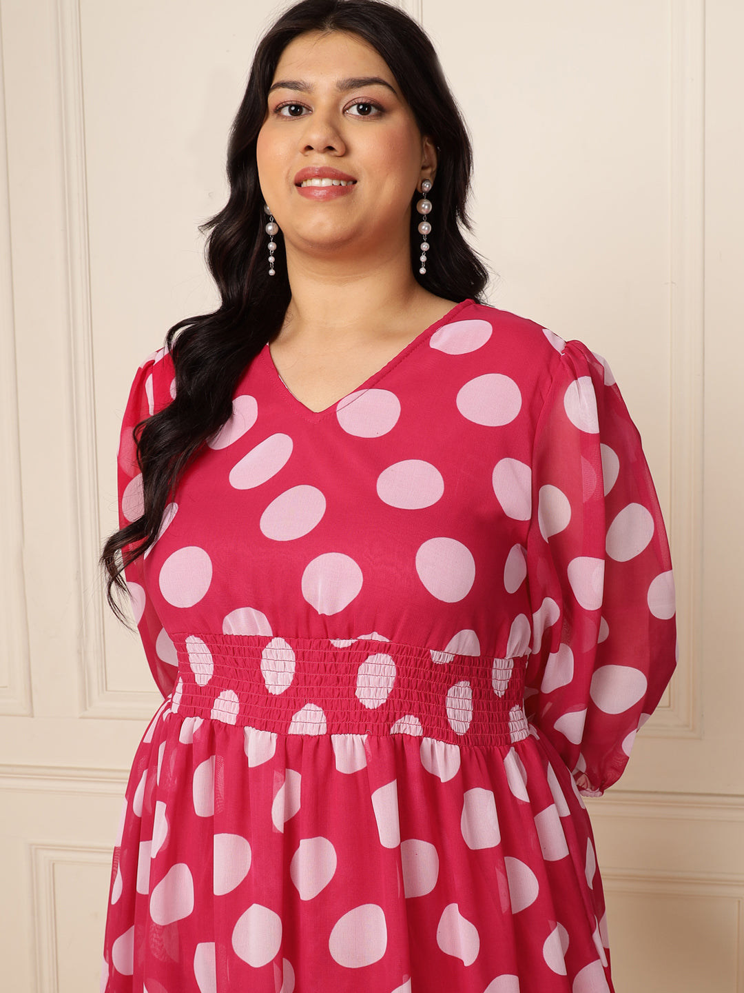 Women's Plus Size Magenta Polka Tiered Maxi Dress