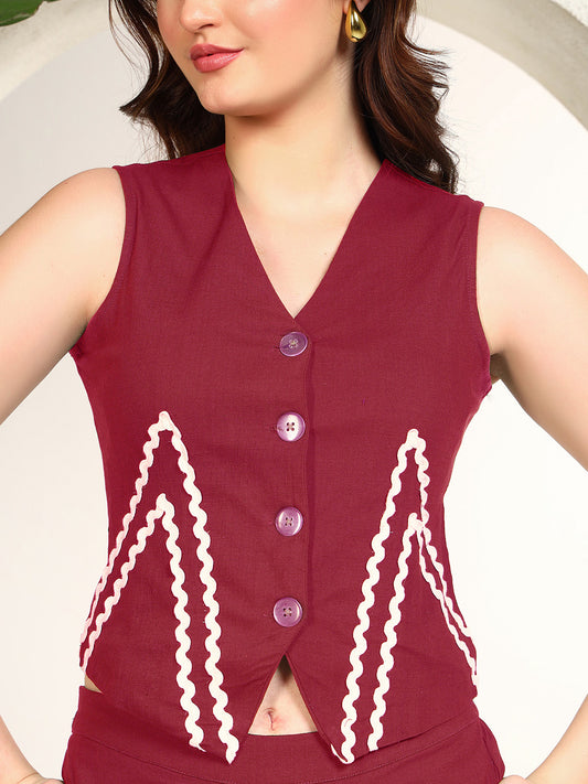 Maroon Indo Western Waistcoat With Palazzo Women's Co-Ord Set