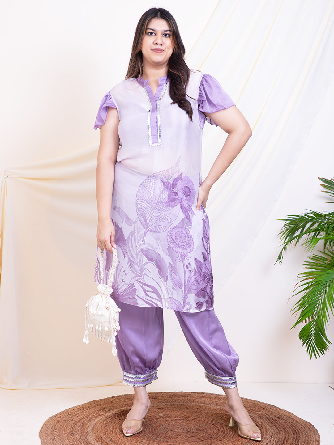 Women's Plus Size Lavender Printed Women Co-Ord Set