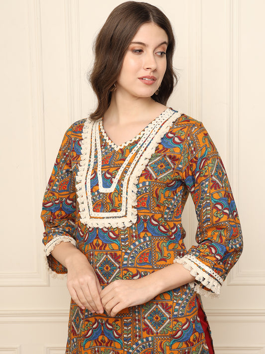 Geometrical Printed Kurta With Palazzo Women Co-Ord Set