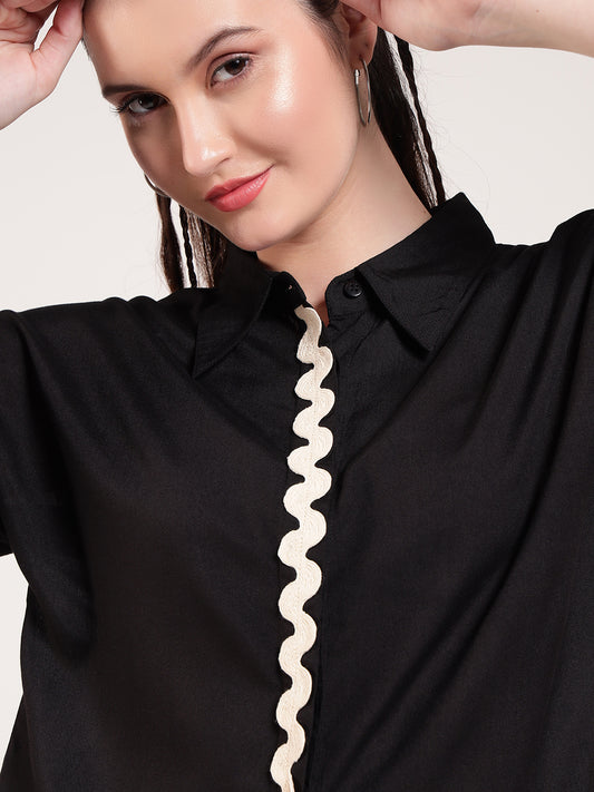 Black Kimono Style Women Shirt