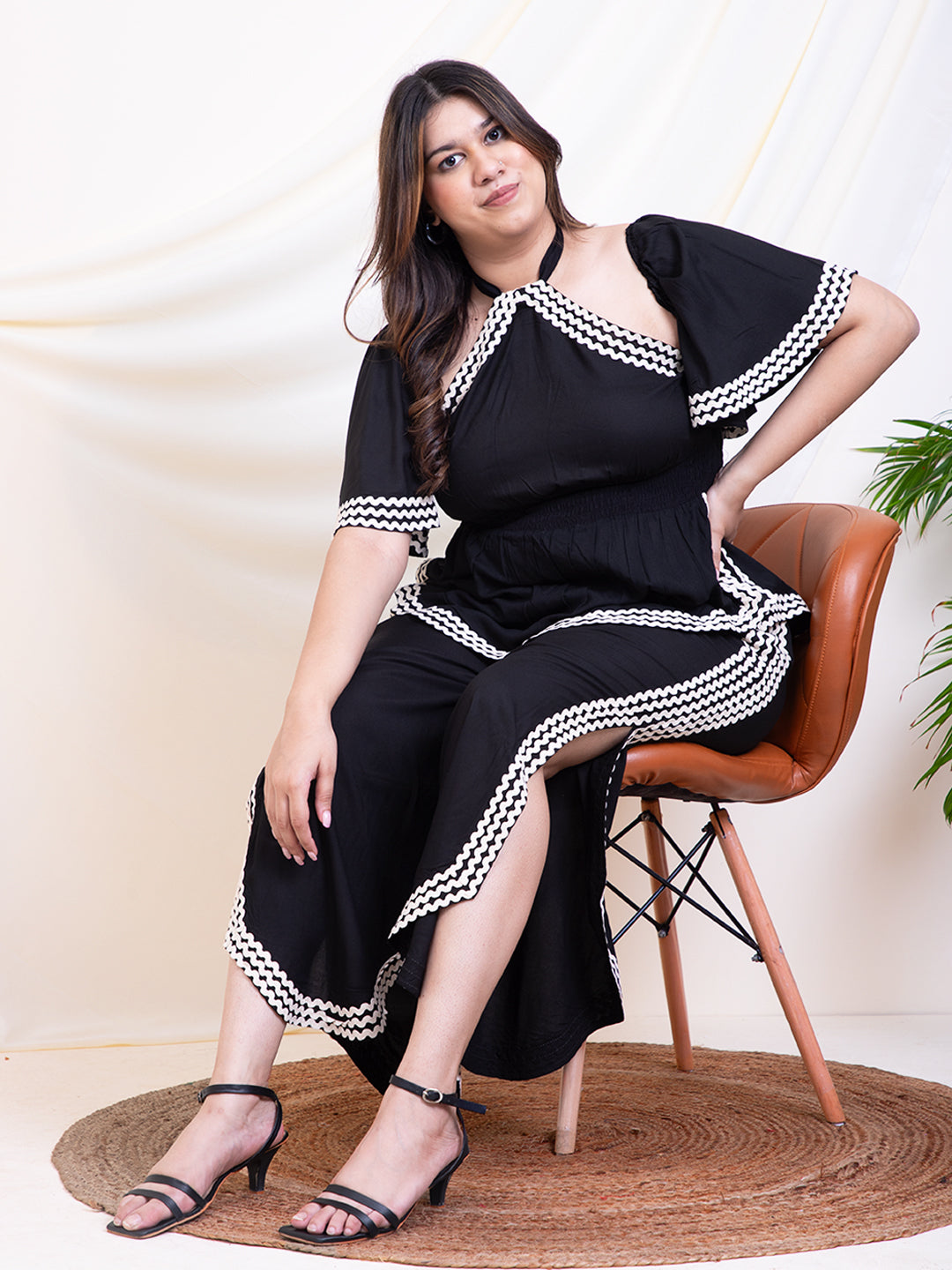 Women's Plus Size Black Top with pant Women Co-Ord Set