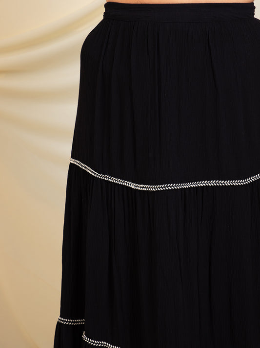 Women's Plus Size Black Tiered Skirt