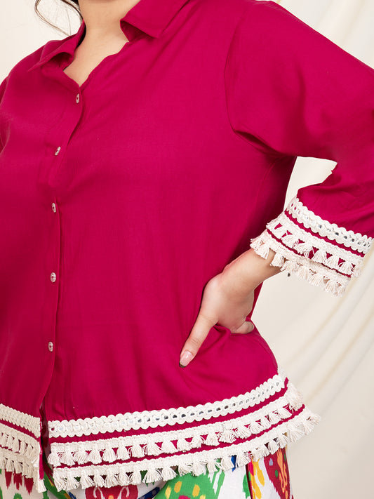 Magenta Shirt With Printed Palazzos Women Plus Size Co-Ord Set