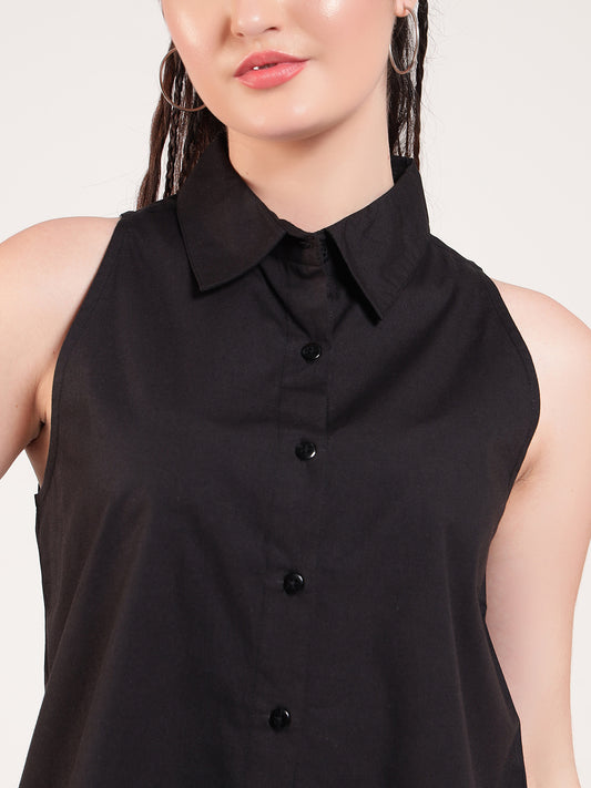 Black Halter Style Shirt With Shorts Women Co-Ord Set