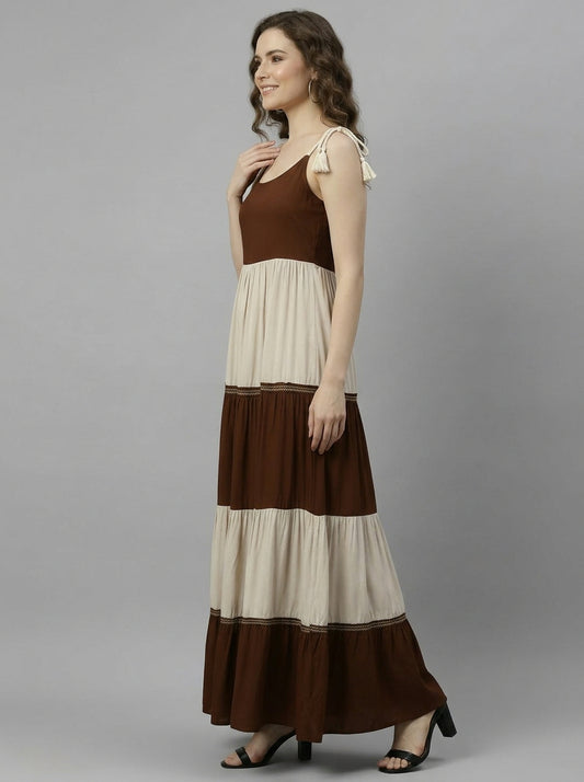 Colorblock Cotton Maxi Dress For Women's
