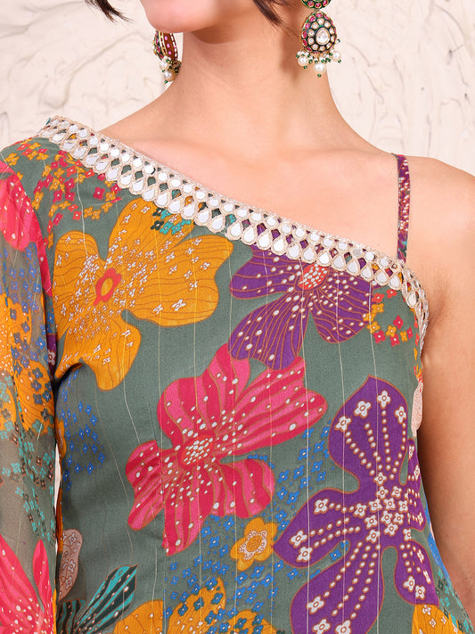 Multicolor Pure Chiffon Tunic With Palazzo Indo Western Women Co-ord Set