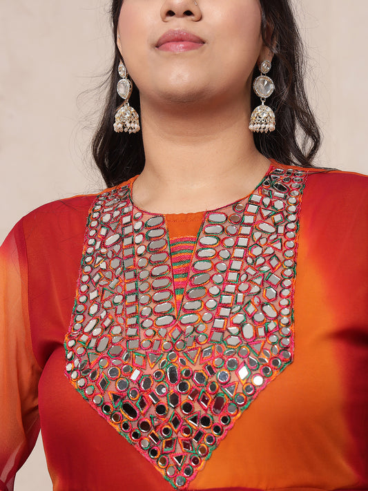 Multi Colour Embroidered Tunic & Palazzo Women Plus Size Fusion Co-Ord Set