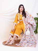 Women's Plus Size Mustard Ethnic Kurta Sets With Dupatta For Women