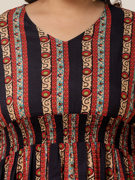 Women's Plus Size Multicolor Striped Viscose Rayon Maxi Tiered Dress
