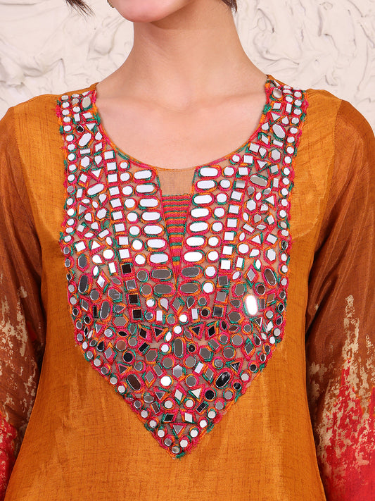 Mustard Printed Pure Muslin Indo Western Women Co-ord Set