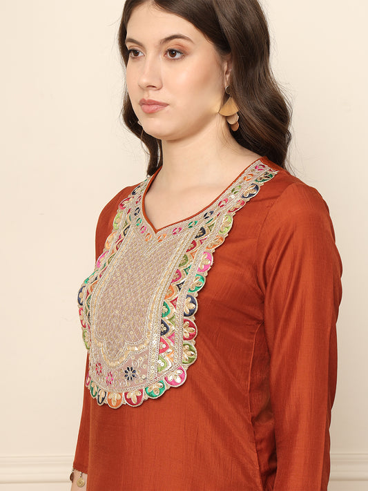 Tan Brown Kurta With Sharara Women Co-Ord Set