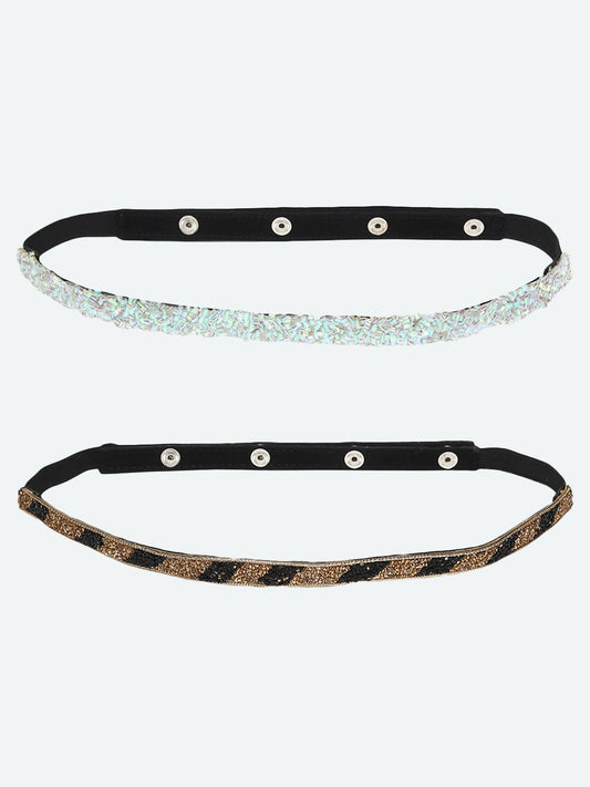 Women's Brown Embellished 2 PU Belt