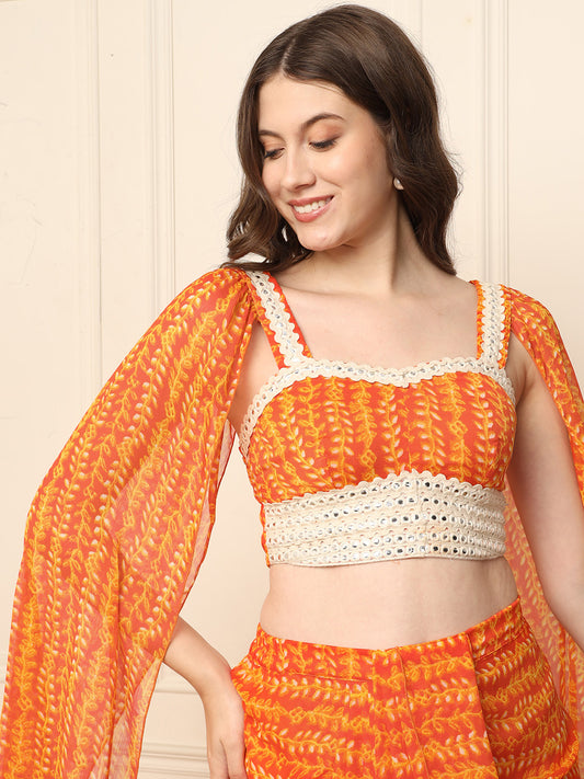 Orange Printed Top With Dhoti Pants Ethnic Indo Western Co-Ord Set