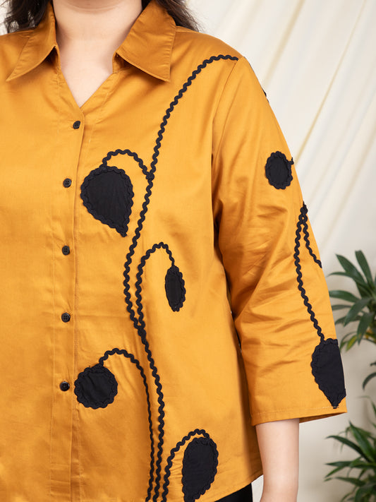 Mustard Women Patch Work Women Plus Size Shirt